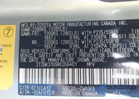 2008 Lexus Rx 350 350 from USA, damaged, VIN 2T2GK31U98C056401